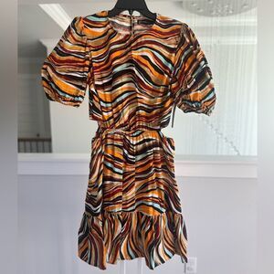 Ny&Co Abstract printed puff sleeve cut out dress